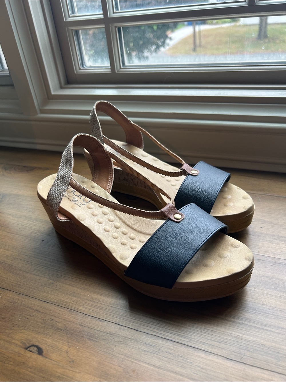 Women's Navy Slingback Wedge Sandals with Cushioned Footbed